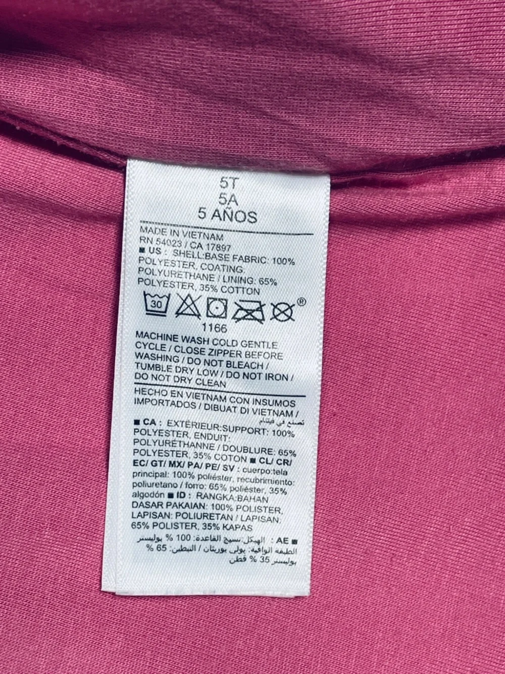 Old Navy Toddler Girls Pink Rain Jacket Terry Lined Hooded Water Resistant 5T